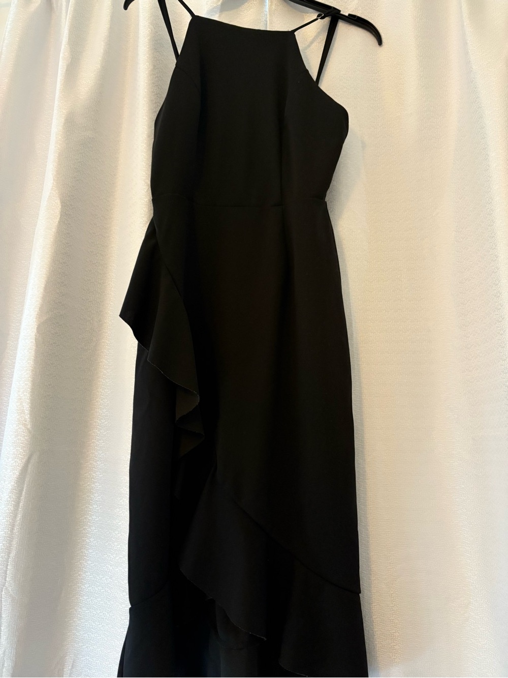 emory park Black Asymmetrical Ruffle Halter Dress